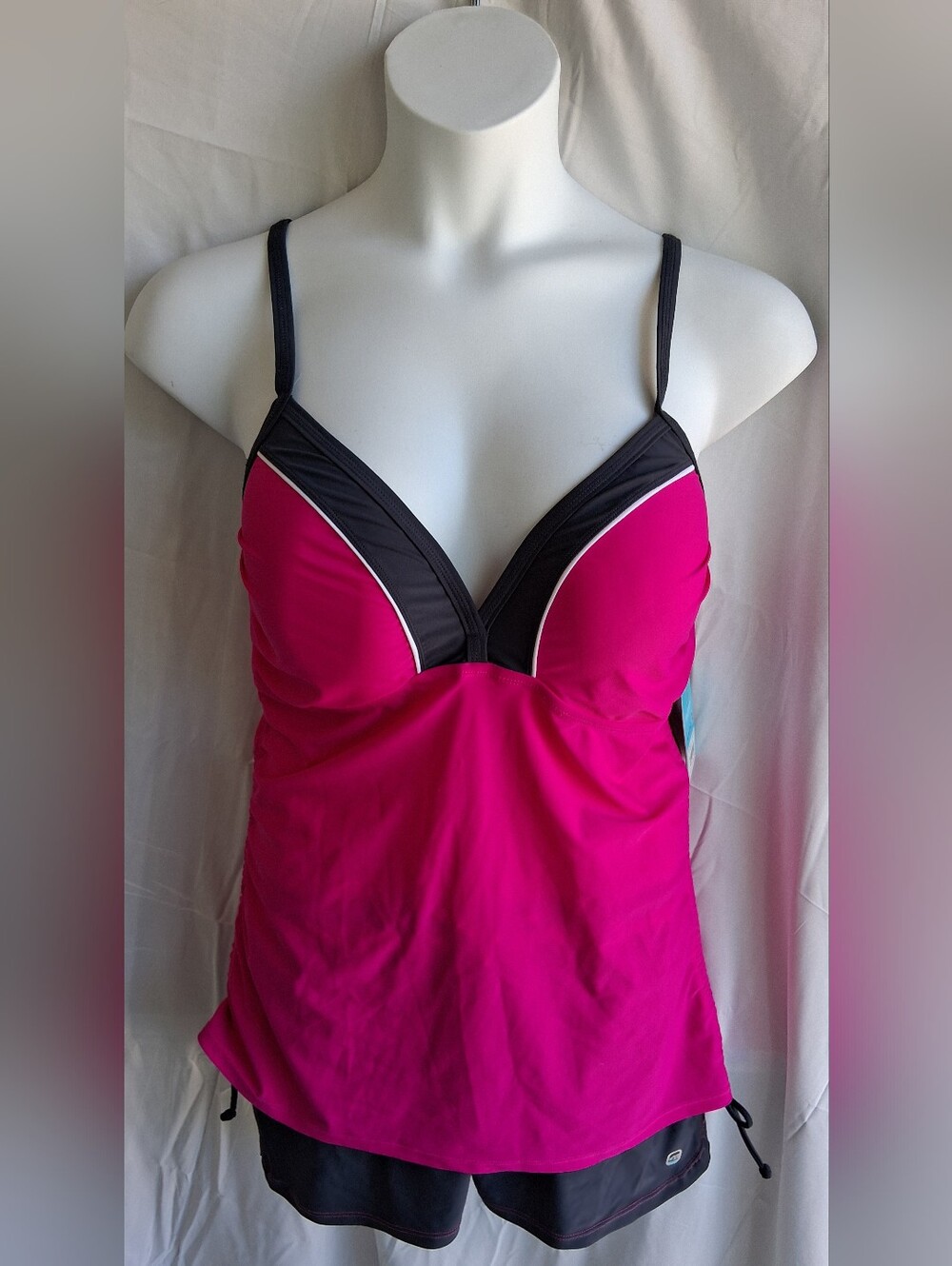 Free Country Fuchsia/Steel Underwire Tankini Swim Top & Shorts Set Sz XXL(18)